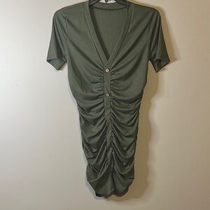 Olive Green Ruched Dress